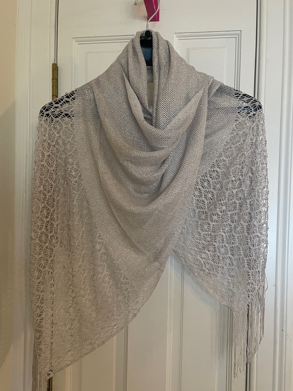 Style & Co. Light Beige Openwork Knit Shawl with Fringe